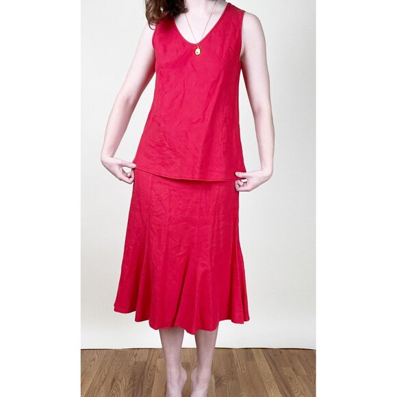 Anthropologie Linen Matching Midi Skirt Set Sleeveless Wedding Guest Coord Boho - Picture 3 of 7